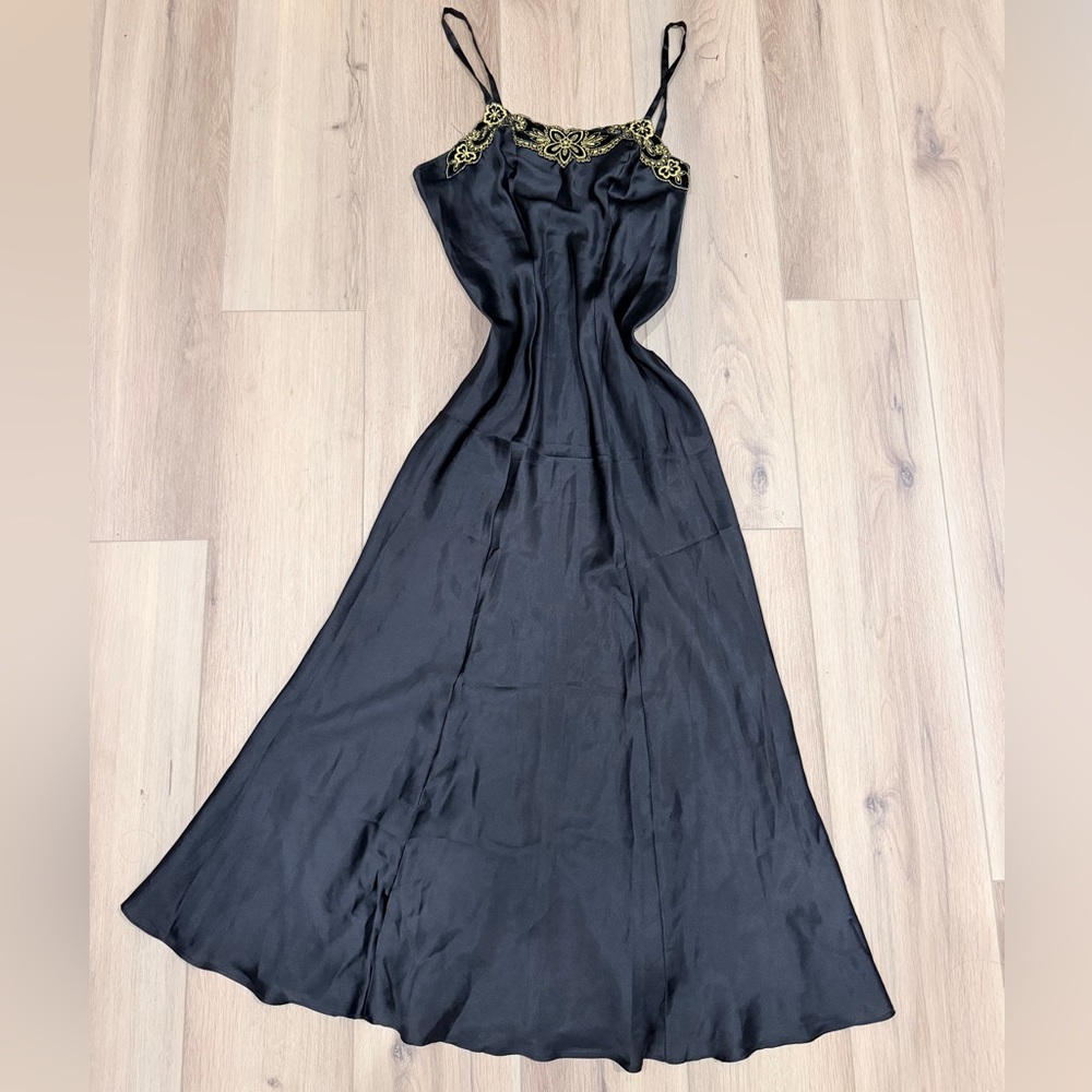 RARE 70’s Miss Dior Slip Dress with Gold Embroidered Neckline